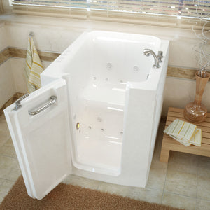 Meditub 32 x 38 White Walk-In Bathtub - High-grade marine fiberglass with acrylic coating - Outward swinging door - Left door - with 3.5 in. Threshold & 15 in. Seat Height, built-in grab bar - Air Whirlpool Jetted - Lifestyle - 3238 - Vital Hydrotherapy