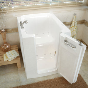Meditub 32 x 38 White Walk-In Bathtub - High-grade marine fiberglass with acrylic coating - Outward swinging door - Right door - with 3.5 in. Threshold & 15 in. Seat Height, built-in grab bar - Air jetted - Lifestyle - 3238 - Vital Hydrotherapy