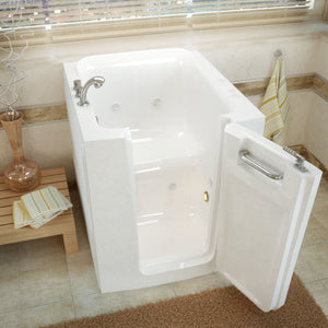 Meditub 32 x 38 White Walk-In Bathtub - High-grade marine fiberglass with acrylic coating - Outward swinging door - Right door - with 3.5 in. Threshold & 15 in. Seat Height, built-in grab bar - Whirlpool Jetted - Lifestyle - 3238 - Vital Hydrotherapy