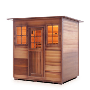Enlighten sauna SaunaTerra Dry Traditional MoonLight 4 Person Canadian Red Cedar Wood Outside And Inside Indoor roofed isometric view