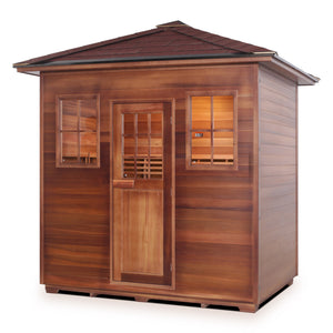 Enlighten sauna SaunaTerra Dry Traditional MoonLight 5 Person Outdoor Sauna Canadian Red Cedar Wood Outside And Inside Double Roof ( Flat Roof + peak roof) isometric view