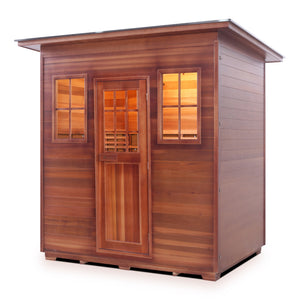 Enlighten sauna SaunaTerra Dry Traditional MoonLight 5 Person Outdoor Sauna Canadian Red Cedar Wood Outside And Inside Double Roof ( Flat Roof + slope roof) isometric view