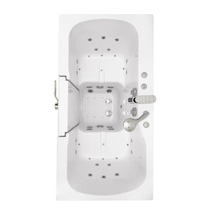 Ella Tub4Two 32"x60" vacuum formed from a solid, long-lasting acrylic sheet with two center-facing seats, U-Shape outward swing door with a gear/shaft driven 3-latch door lock, top view in a white background