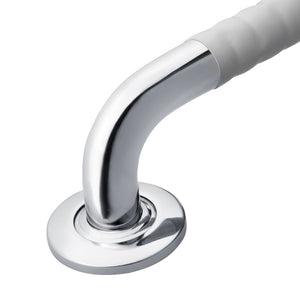 PULSE Ergo Safety Bar - Made of 304 Stainless Steel - Safety bar in Polished Chrome finish - with a decorative design - with Dimpled ergonomic soft grip - closeup view - 4005 - Vital Hydrotherapy
