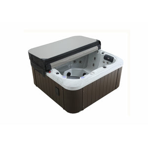 Canadian Spa Cambridge 6-Person 34-Jet Hot Tub - Acrylic - White inside - Brown outside - with adjustable hydrotherapy jets, LED lighting, bluetooth, waterfall, ozone, aroma, audio system - with hardtop cover - KH-10141 - Vital Hydrotherapy