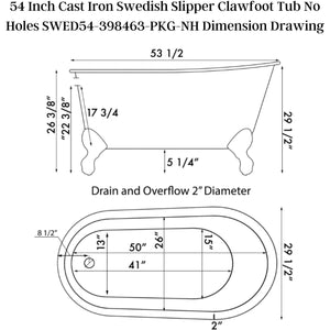 Cambridge Plumbing 54-Inch Swedish Slipper Clawfoot Tub Dimension Drawing