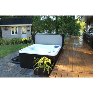 Canadian Spa Saskatoon 4-Person 12-Jet Portable Plug & Play Hot Tub - White inside - Black outside - Size: 63 x 63 x 29 in - Filled with water - Outside setup - KH-10084 - Vital Hydrotherapy