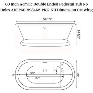 Cambridge Plumbing 60" X 30" Double Ended Acrylic Pedestal Bathtub Dimension Drawing