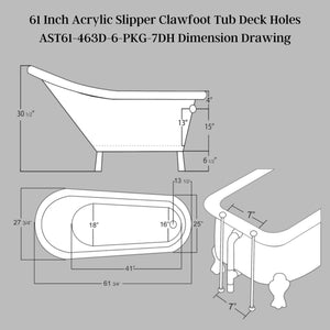 Cambridge Plumbing 61-Inch Slipper Acrylic Soaking Clawfoot Tub Dimension Drawing