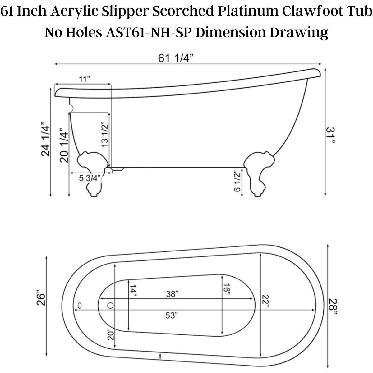 Cambridge Plumbing Slipper Hand Painted Scorched Platinum Acrylic