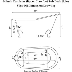 Cambridge Plumbing Cast Iron Slipper Clawfoot Tub Dimension Drawing