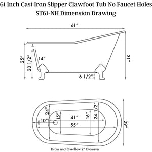 Cambridge Plumbing Cast Iron Slipper Clawfoot Tub Dimension Drawimg