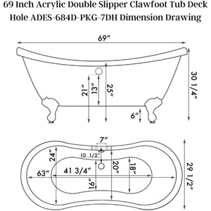 Cambridge Plumbing Double Slipper Acrylic Clawfoot Soaking Tub Dimension Drawing