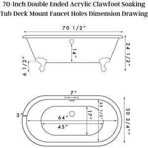 Cambridge Plumbing Double Ended Acrylic Clawfoot Soaking Tub and Complete Plumbing Package ADE-463D-2-PKG-7DH - Dimension image