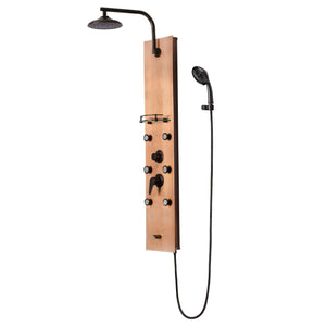 PULSE ShowerSpas Brushed Copper Shower Panel - La Mesa ShowerSpa - with 6 Silk-Spray™ body jets - 8-inch rain showerhead, shower arm, Multi-function hand shower and Glass shelf - 7007 - Vital Hydrotherapy