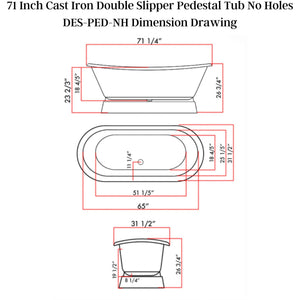 Cambridge Plumbing Double Slipper Cast Iron Pedestal Tub Dimension Drawing