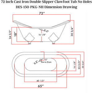 Cambridge Plumbing Double Slipper Cast Iron Soaking Tub Dimension Drawing