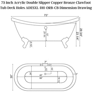 Cambridge Plumbing Extra Large Double Slipper Copper Bronze Acrylic Clawfoot Tub Dimension Drawing