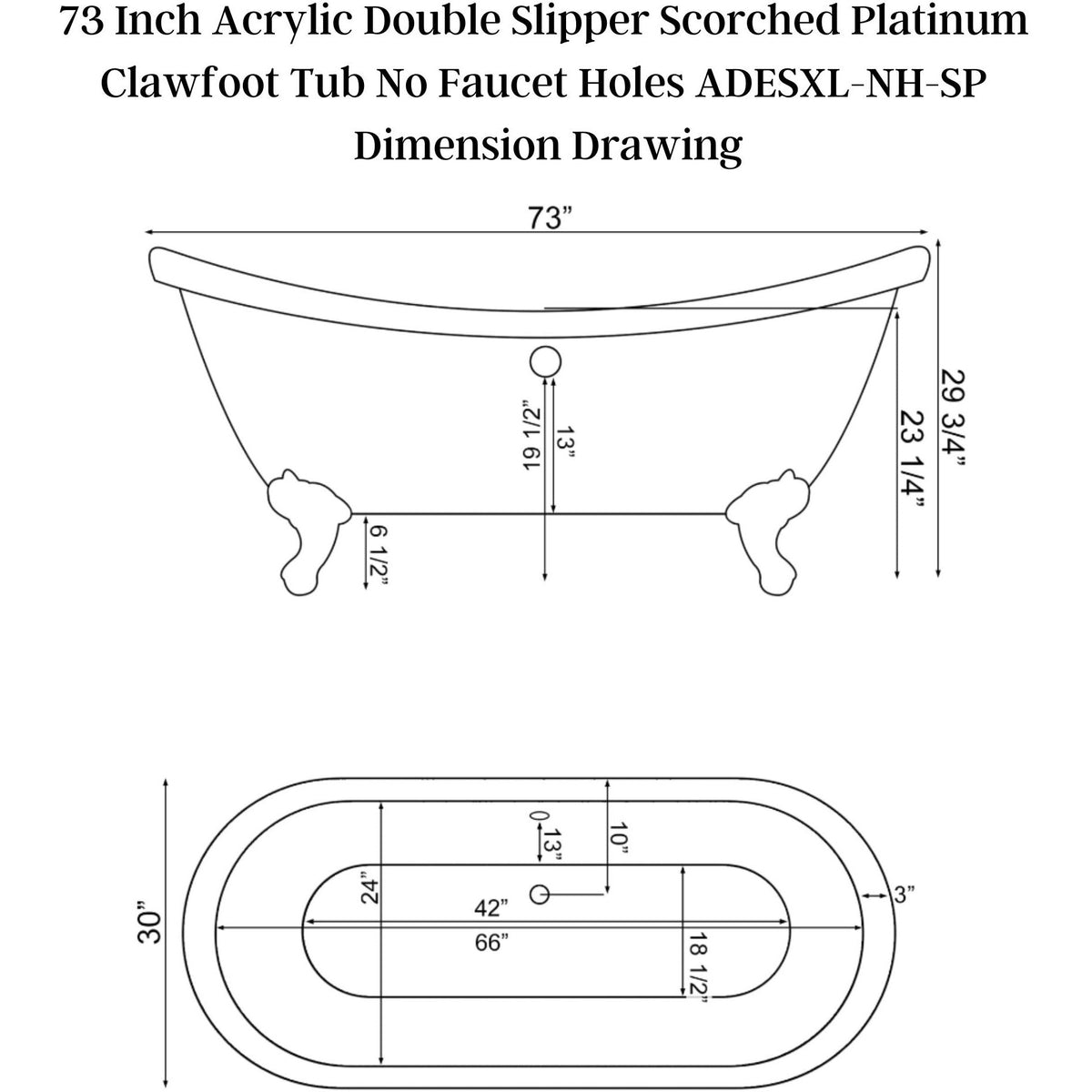 Cambridge Plumbing Extra Wide Double Slipper Hand Painted Scorched Platinum Acrylic Clawfoot Tub