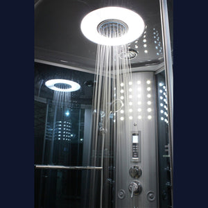 Mesa 801L Corner Steam Shower rainfall shower head, FM Radio Built-In, and blue LED lighting