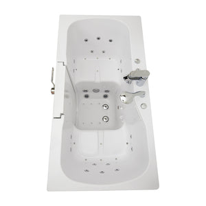 Ella Tub4Two 32"x60" vacuum formed from a solid, long-lasting acrylic sheet with two center-facing seats, U-Shape outward swing door with a gear/shaft driven 3-latch door lock, top view in a white background