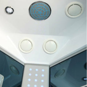 Mesa 9090K Corner Steam Shower - Blue Glass overhead LED lighting