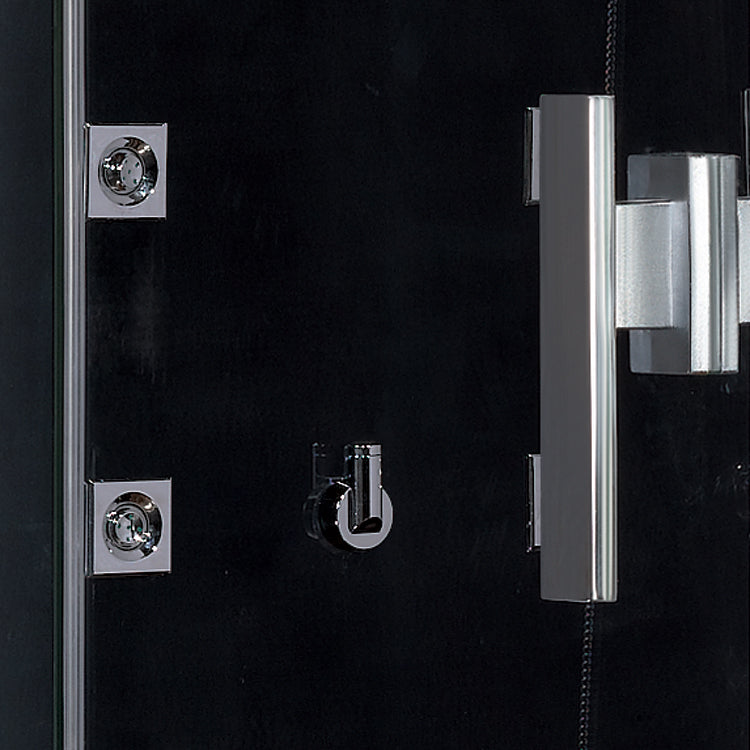 Platinum black Steam Shower tempered glass wooden ceiling and floor combined with chrome trim Chromatherapy Lighting with two removable seats