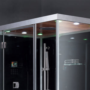 Platinum black tempered glass wooden ceiling Chromatherapy Lighting Deluxe Rainfall Ceiling Shower with FM Radio w/MP3