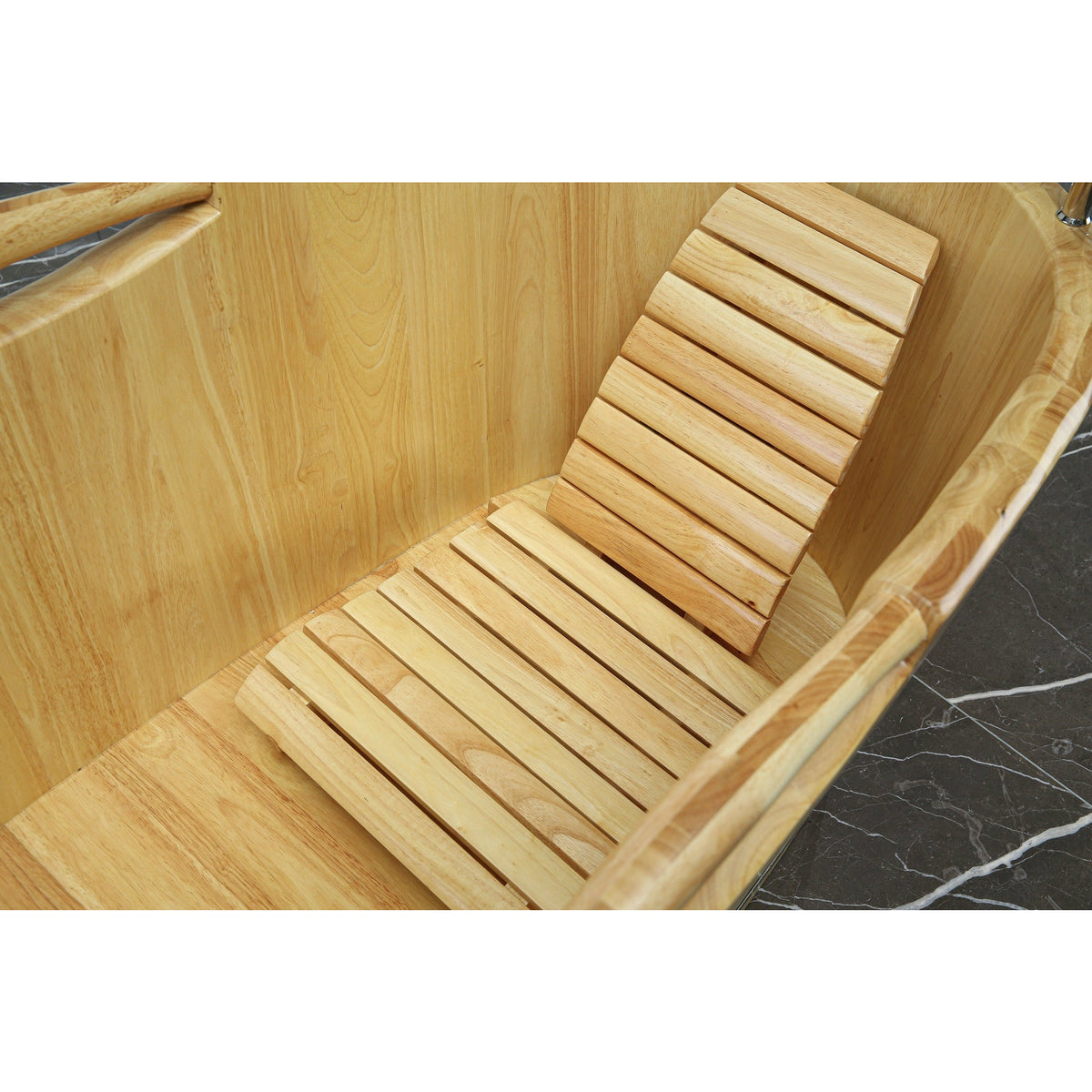 ALFI AB1163 61" Free Standing Wooden Bathtub - with wooden seat and backrest inside top view in the bathroom