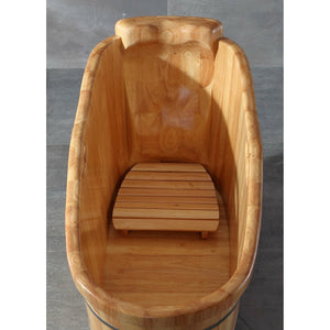 ALFI AB1187 57" Free Standing Rubber Wooden Soaking Bathtub - with Headrest and custom-made removable wooden seat in the bathroom