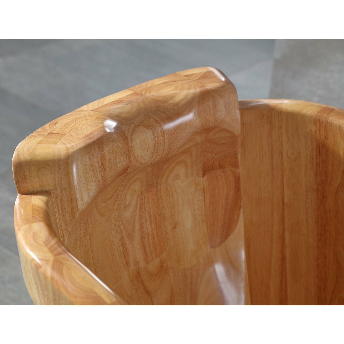 ALFI AB1187 57" Free Standing Rubber Wooden Soaking Bathtub with headrest close up view