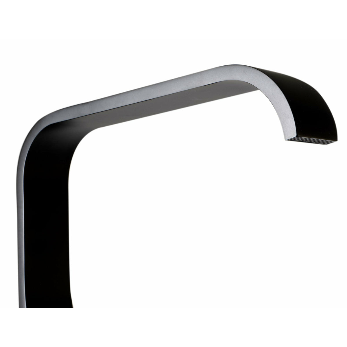 flat tub spout black matte finish in a white background.