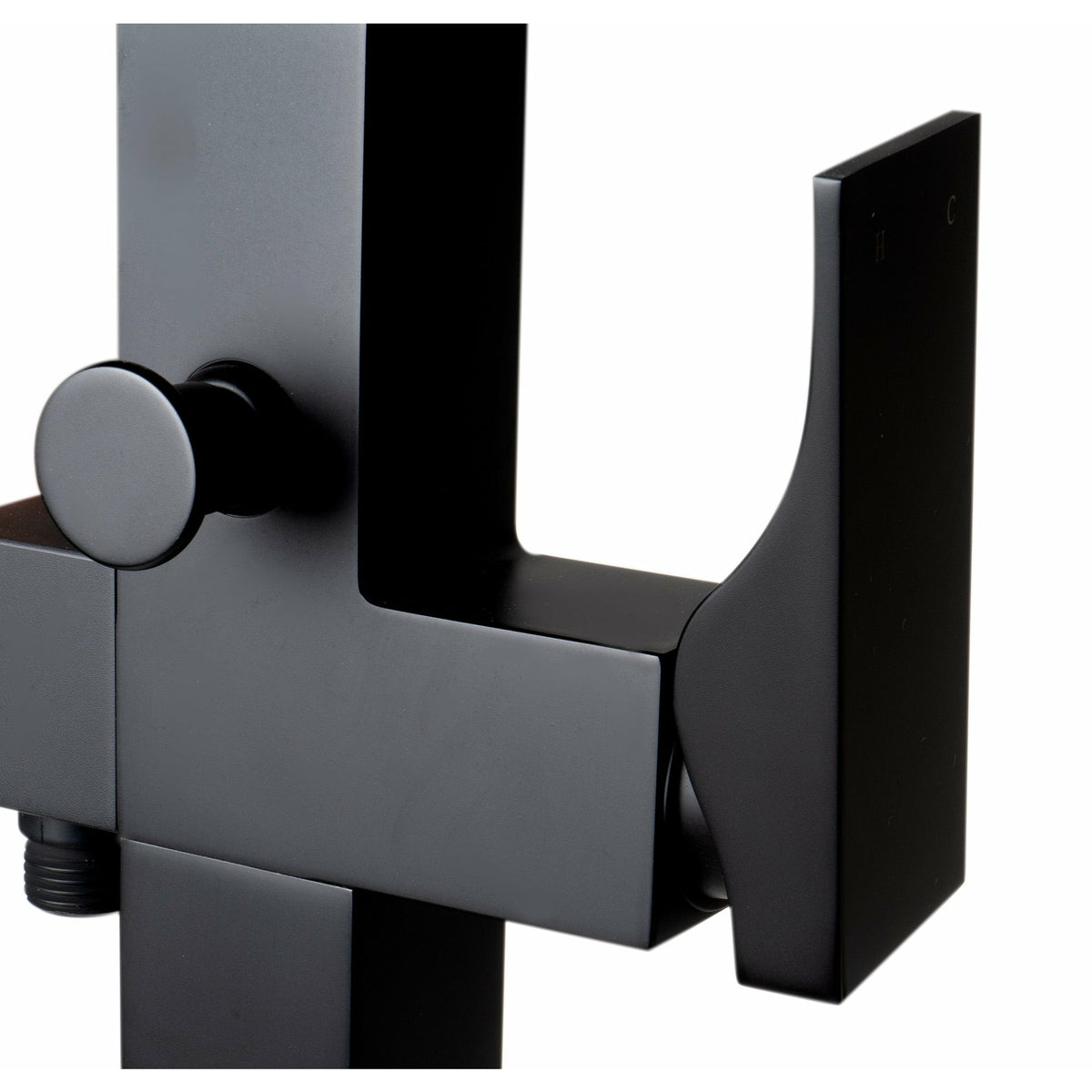 ALFI Single Lever Floor Mounted Tub Filler Mixer w Hand Held Shower black matte finish in a white background