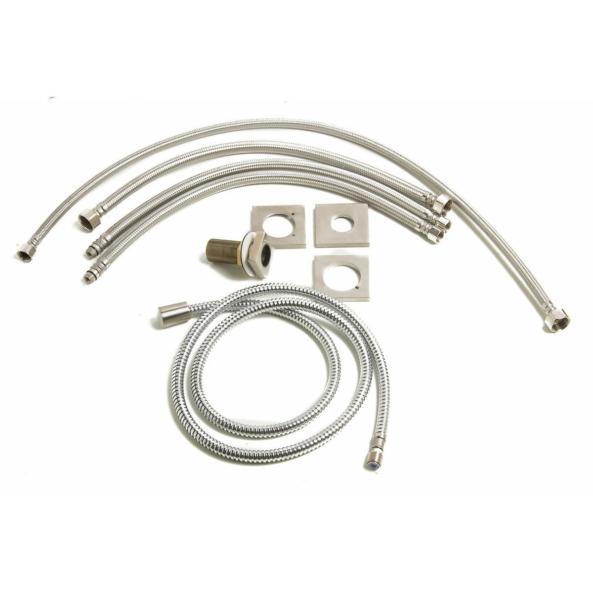 ALFI AB2322 3 Hole Deck Mounted Tub Filler with Hand Held bushed nickel solid brass construction in a white background