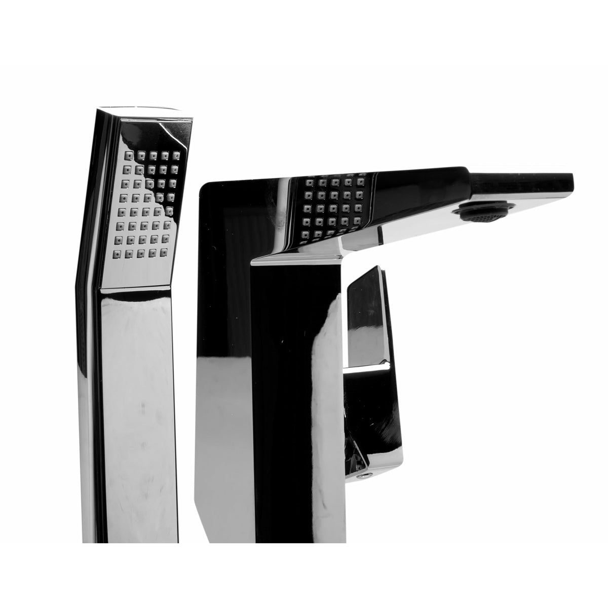 ALFI AB2475 Single Hole Floor Mounted Tub Filler with Hand-Held Shower Head solid brass construction Polished Chrome in a white background