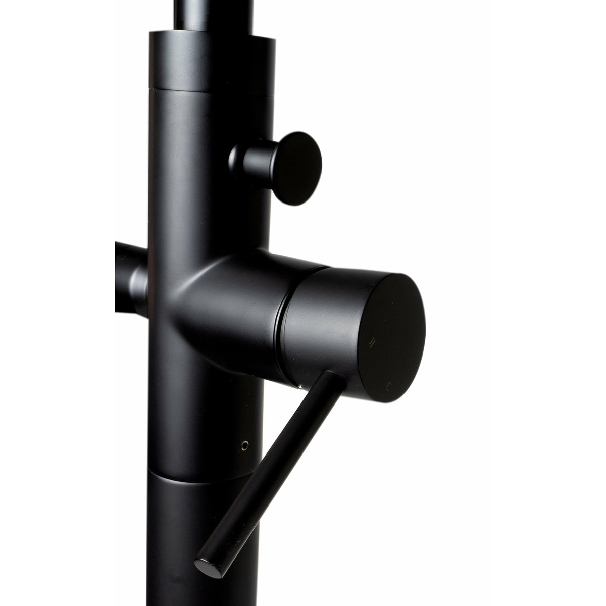 ALFI AB2534 Single Lever Floor Mounted Tub Filler Mixer Solid brass construction coated with a Matte Black finish in a white background