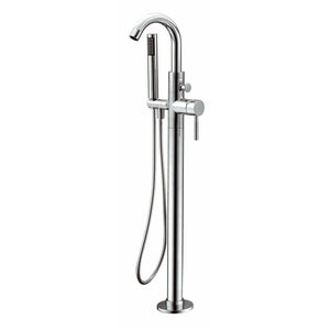 ALFI AB2534 Single Lever Floor Mounted Tub Filler Mixer with Hand Held Shower Head Solid brass construction coated with a Polished Chrome in a white background