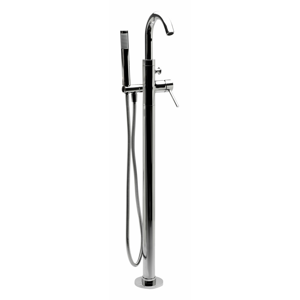 ALFI AB2534 Single Lever Floor Mounted Tub Filler Mixer with Hand Held Shower Head Solid brass construction coated with a Polished Chrome in a white background