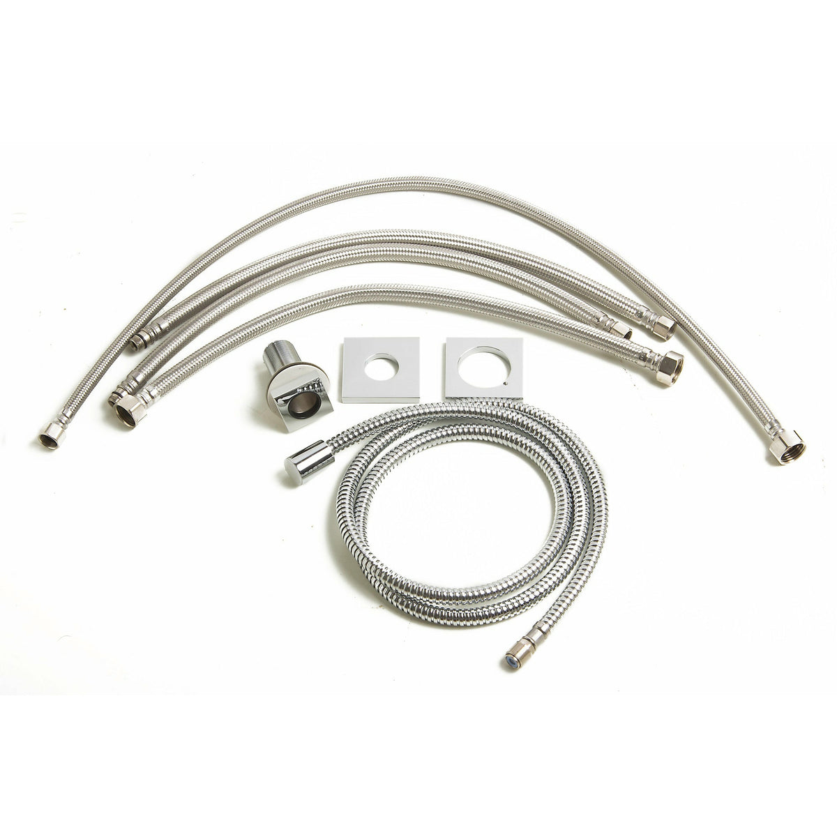 ALFI AB2703 shower tube and male connector and plate cover polished chrome in a white background