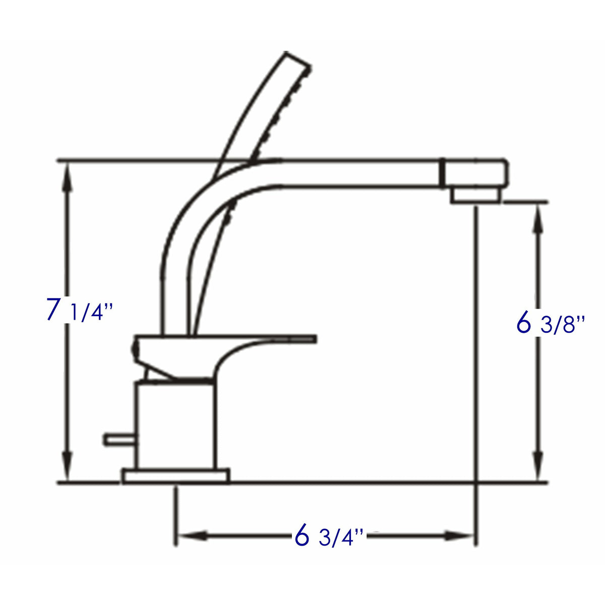 ALFI AB2703 Deck Mounted Tub Filler and Round Hand Held Shower Head dimension drawing