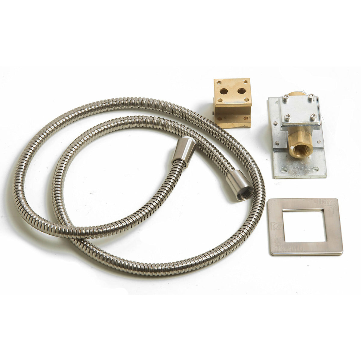 ALFI AB2728 ALFI AB2728 Floor Mounted Tub Filler + Mixer with shower tube brushed nickel in a white background