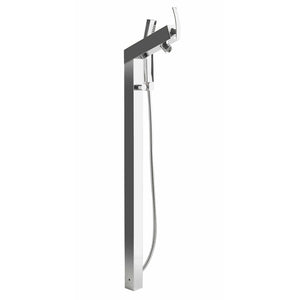 ALFI AB2728 Floor Mounted Tub Filler + Mixer with additional Hand Held Shower Head polished chrome in a white background side view
