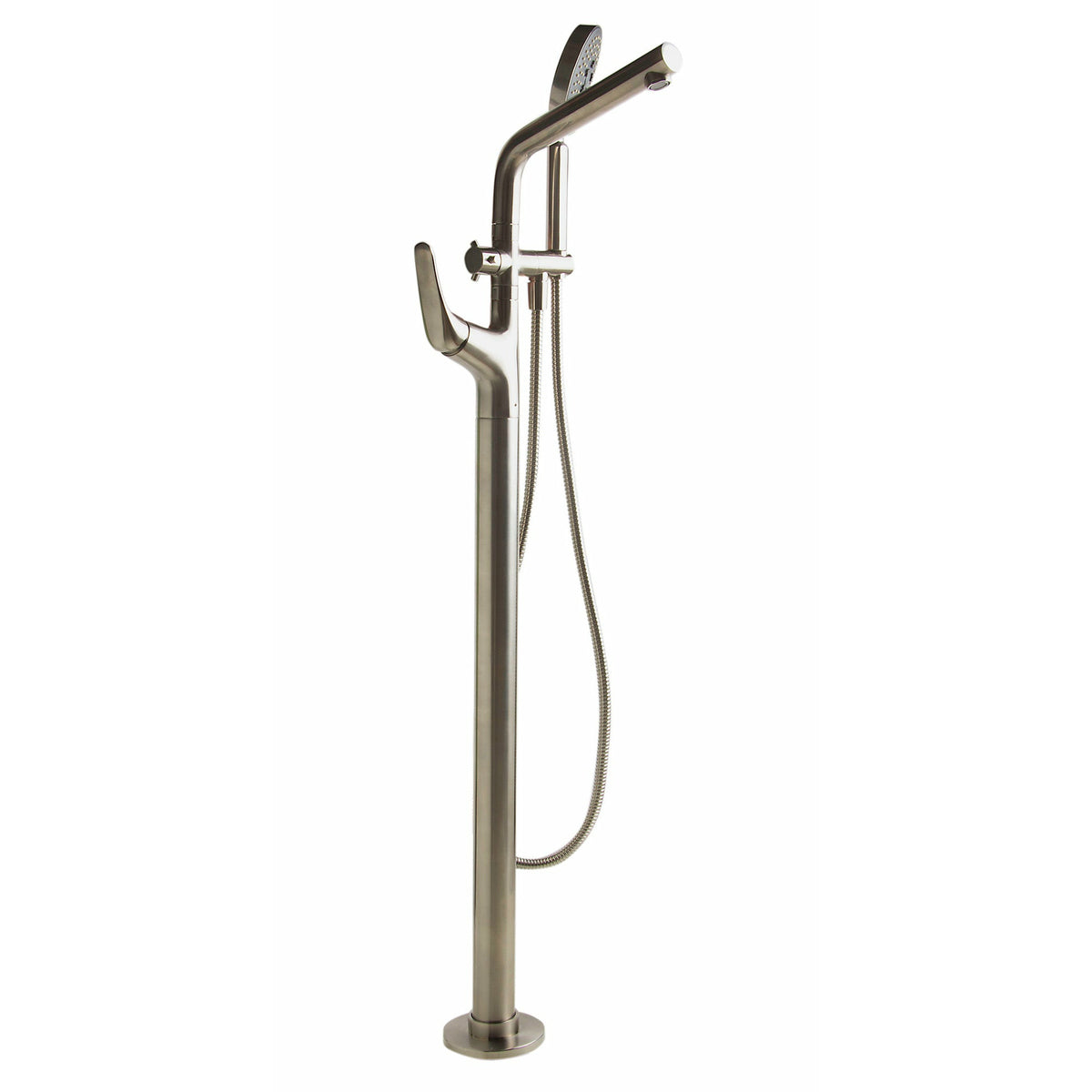 ALFI AB2758 Floor Mounted Tub Filler + Mixer /w additional Hand Held Shower Head brushed nickel in a white background