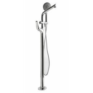 ALFI AB2758 Floor Mounted Tub Filler + Mixer /w additional Hand Held Shower Head polished chrome in a white background