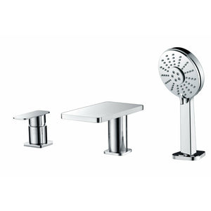 ALFI AB2879 Deck Mounted Tub Filler with Hand Held Showerhead polished chrome in a white background