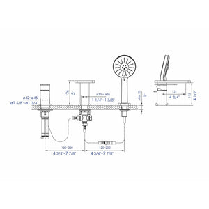 ALFI AB2879 Deck Mounted Tub Filler with Hand Held Showerhead dimension drawing