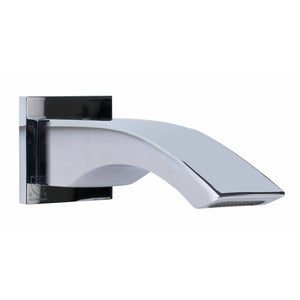 ALFI AB3301 Curved Wall mounted Tub Filler Bathroom Spout polished chrome in a white background, front view