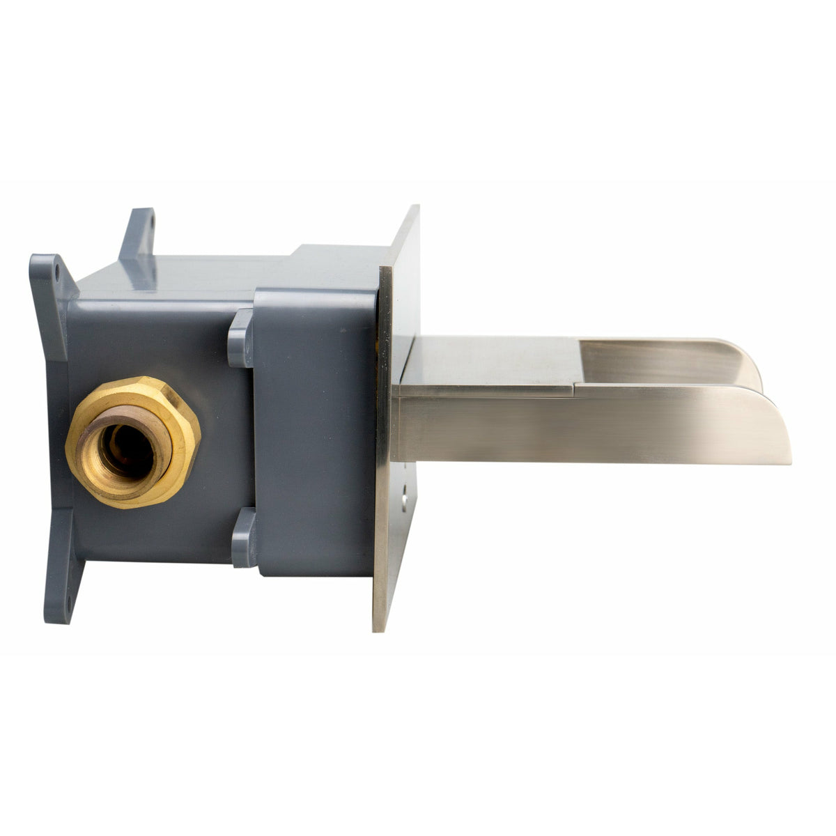 ALFI AB5901 Waterfall Tub Filler, Single Handle Wall Mounted Tub Spout with rough-in valve in a white background, side view