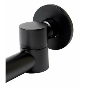 ALFI AB6601 Round Foldable Tub Spout black matte finish with decorative round plate cover in a white background
