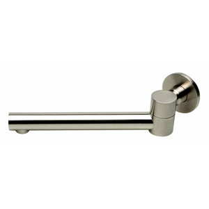 ALFI AB6601 Round Foldable Tub Spout brushed nickel with decorative round plate cover in a white background, side view